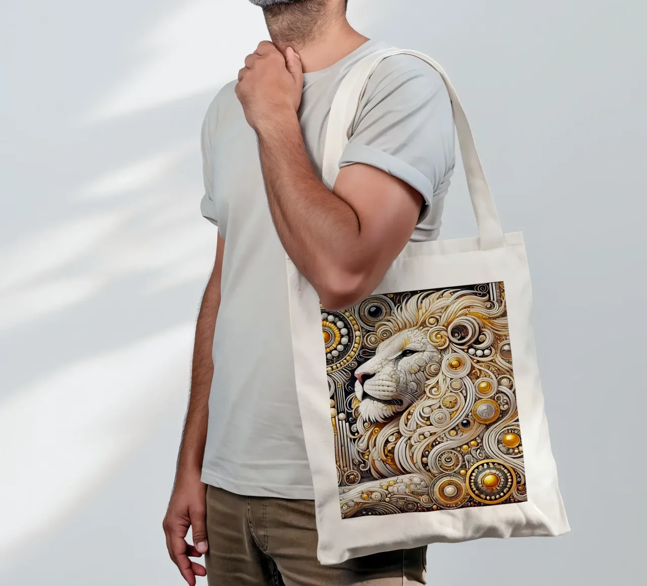 Leone bianco borsa in juta da Art-Nouveau-Dsg