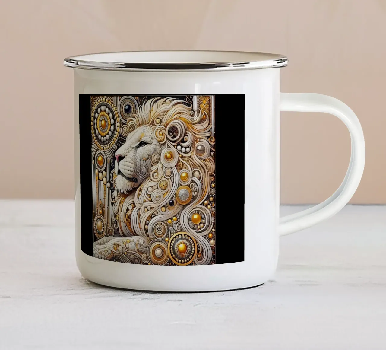 Leone bianco tazza in smalto da Art-Nouveau-Dsg