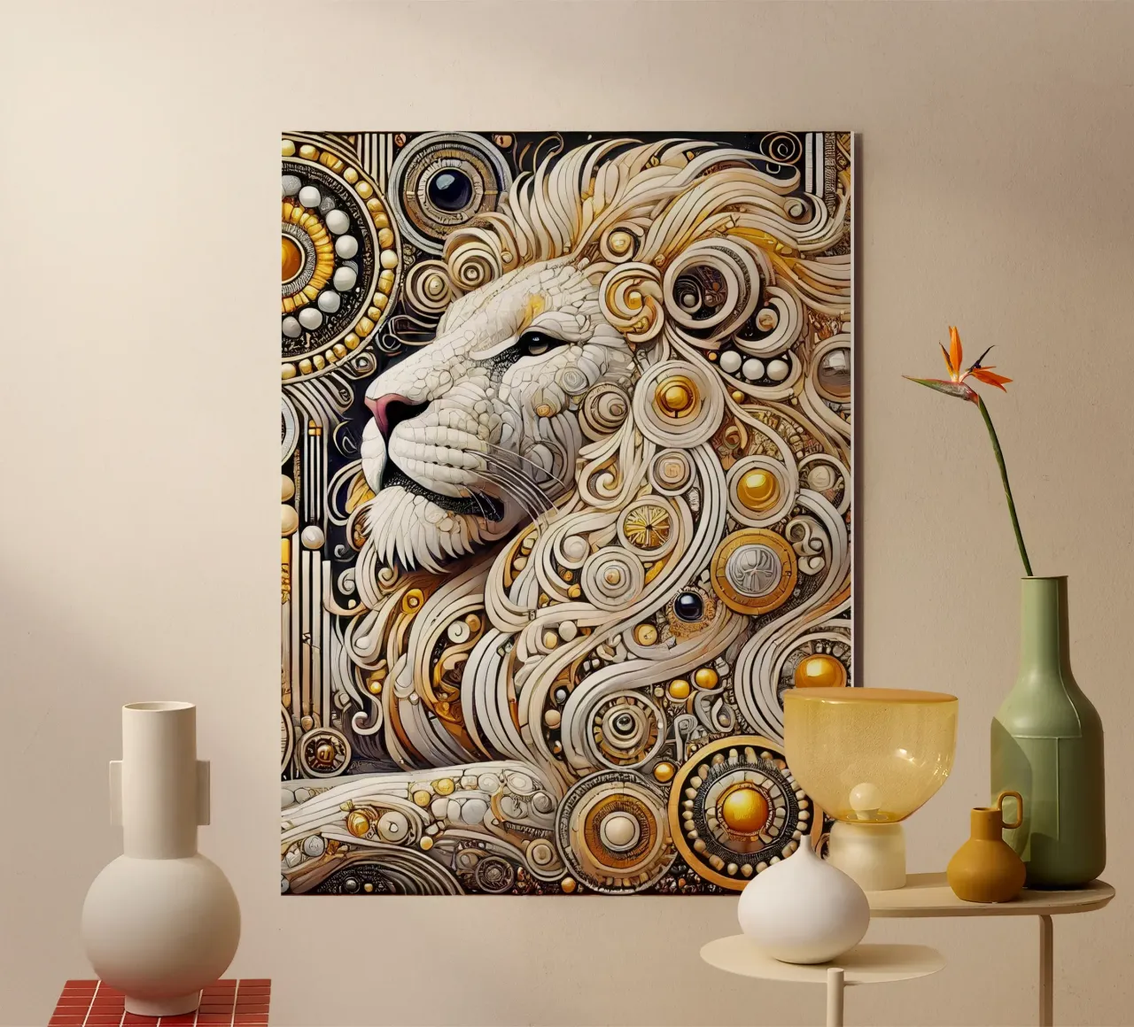 Leone bianco alluminio dibond da Art-Nouveau-Dsg
