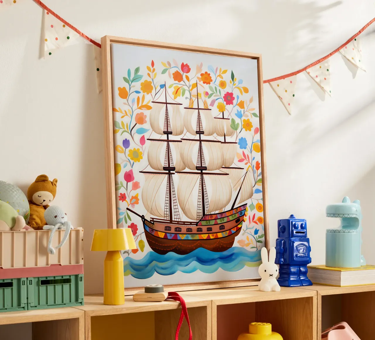 Bloeiend avonturenschip canvas met Baklijst van KidzStudio