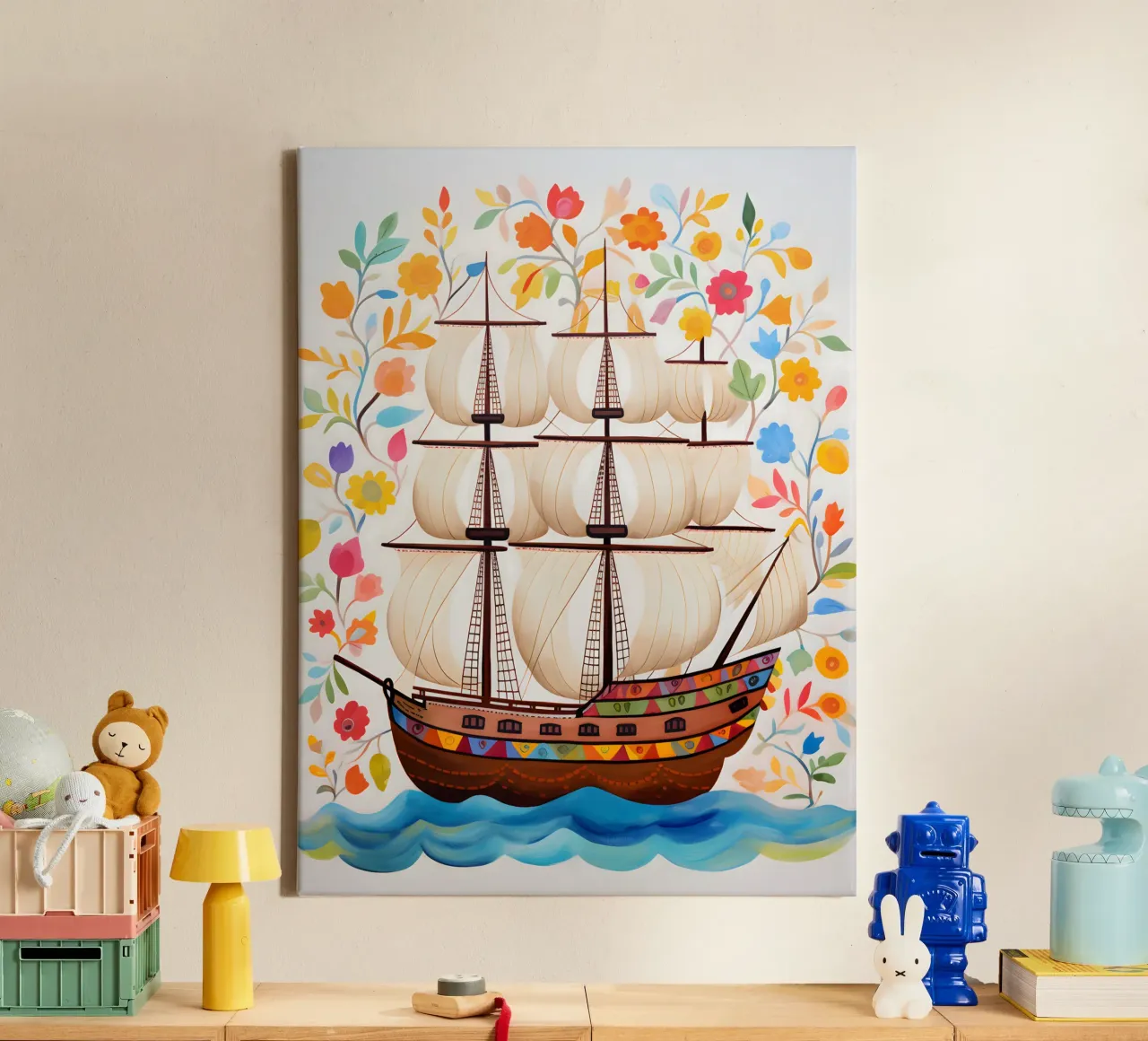 Bloeiend avonturenschip canvas met Baklijst van KidzStudio
