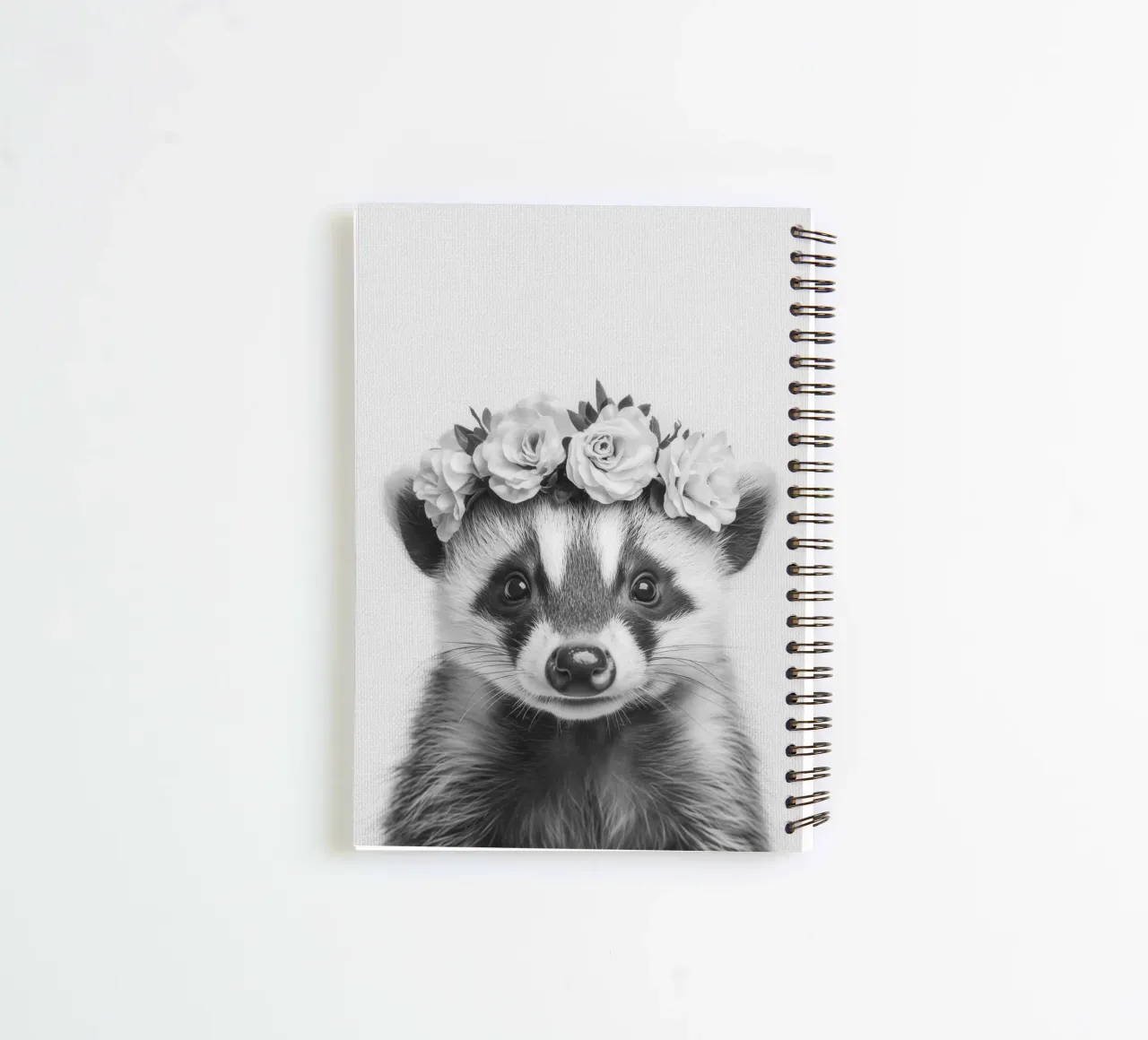 Lili cute raccoon B&W spiral notebook by Carinaprint