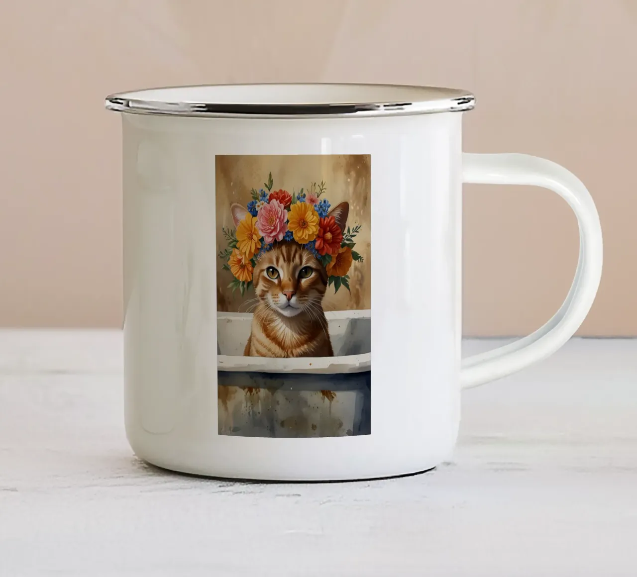 gatto floreale tazza in smalto da 🎁 ARTVI-SHOP