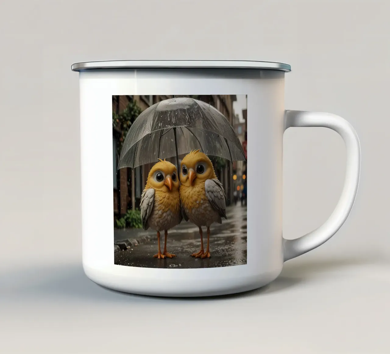 Uccellini sotto la pioggia tazza in smalto da 🎁 ARTVI-SHOP