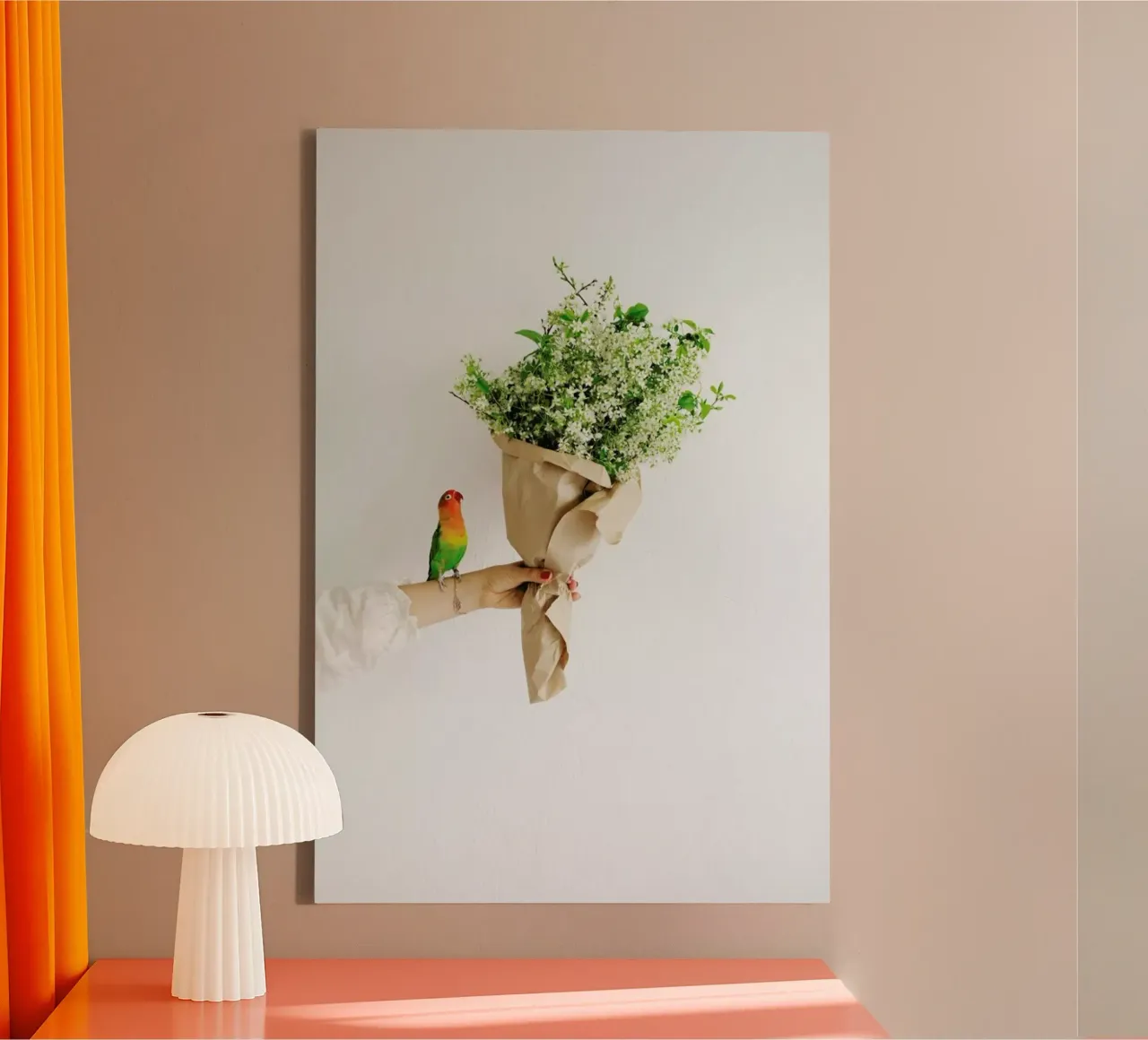 Parrot And A Girl canvas with Floater frame by Jovana Rikalo