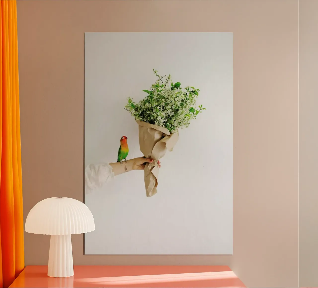 Parrot And A Girl poster con telaio in alluminio da Jovana Rikalo