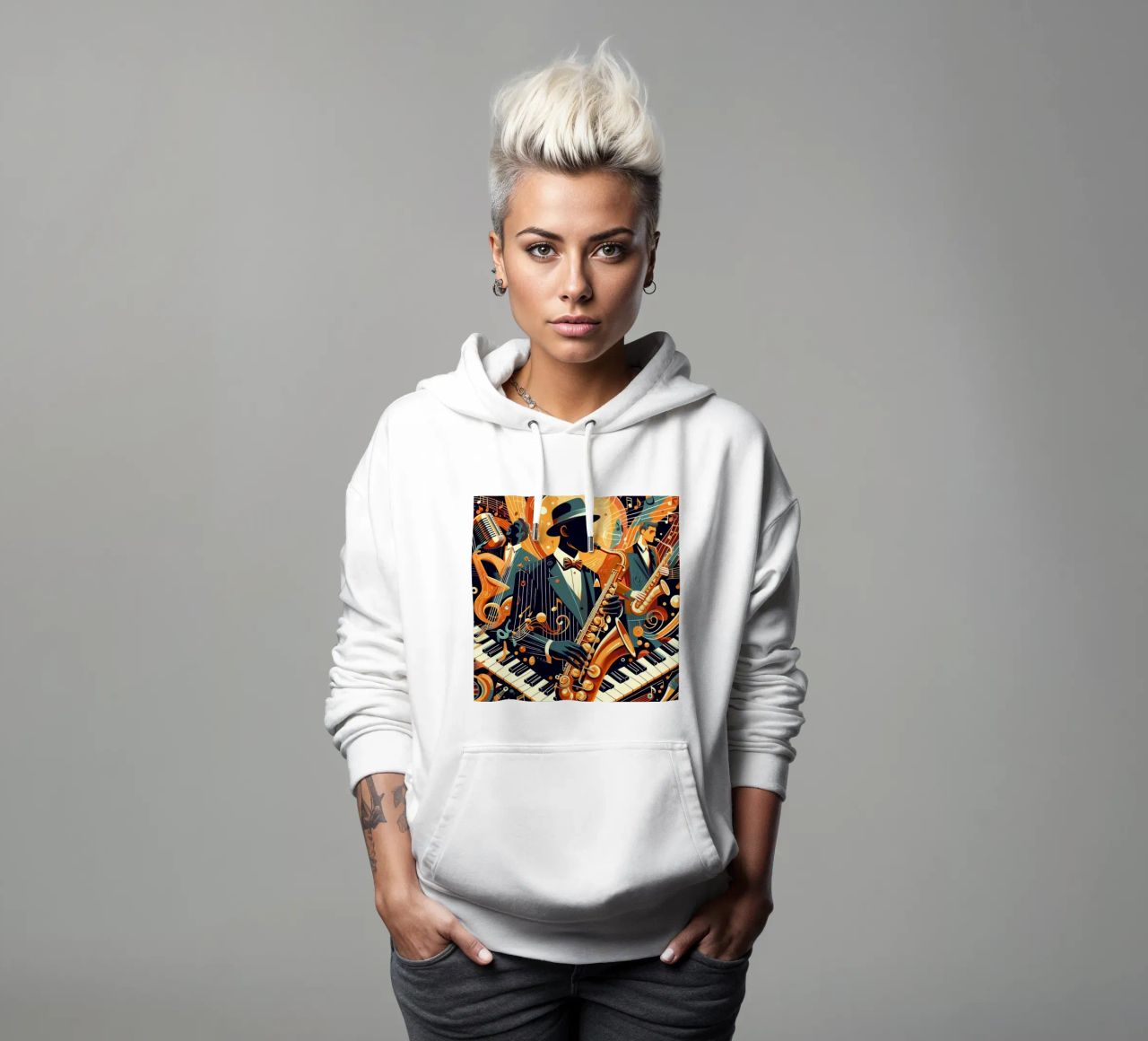sassofonista astratto felpa con cappuccio da ARTVI-SHOP