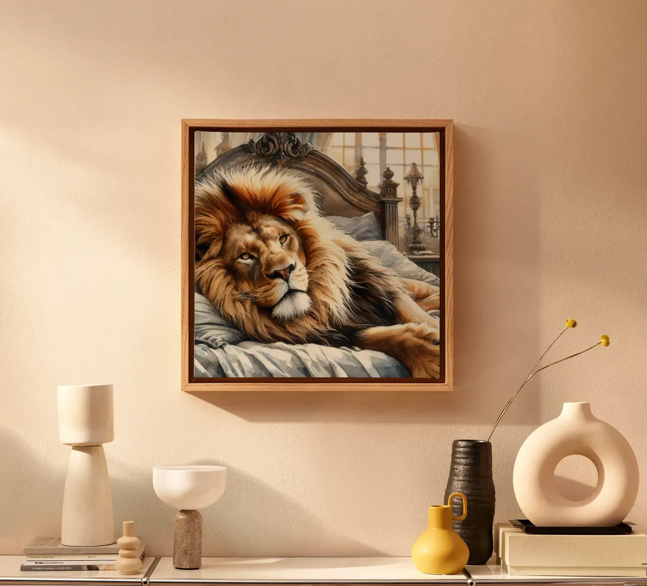 Un leone nel mio letto tela con Cornice a cassetta da 🎁 ARTVI-SHOP