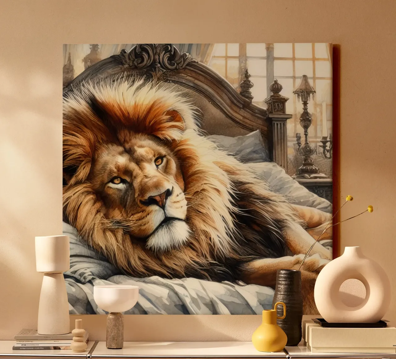 Un leone nel mio letto tela con Cornice a cassetta da 🎁 ARTVI-SHOP