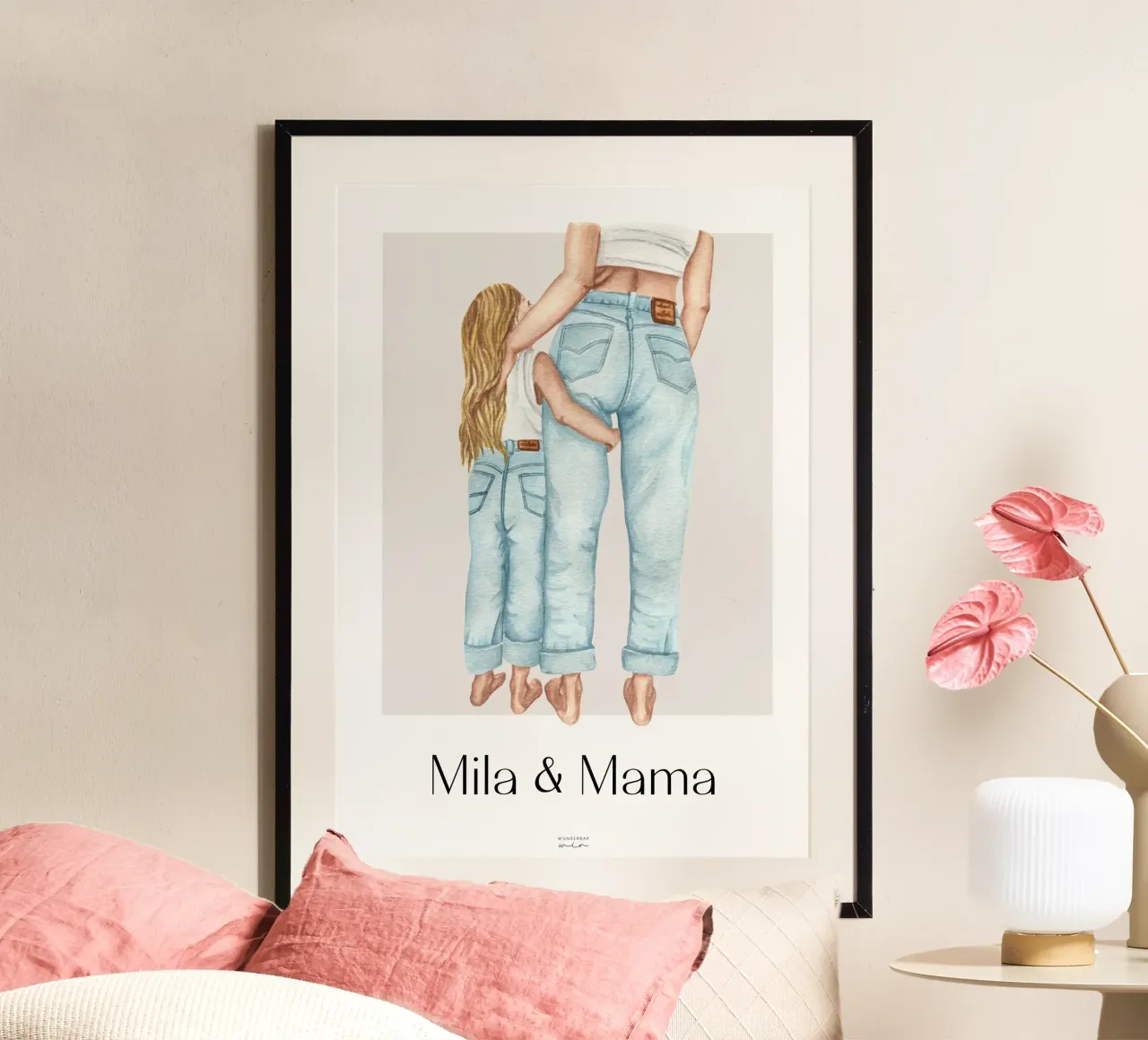 Poster Mama und Tochter - Geschenk Muttertag Poster Tochter poster with wooden frame by Wunderbarwir