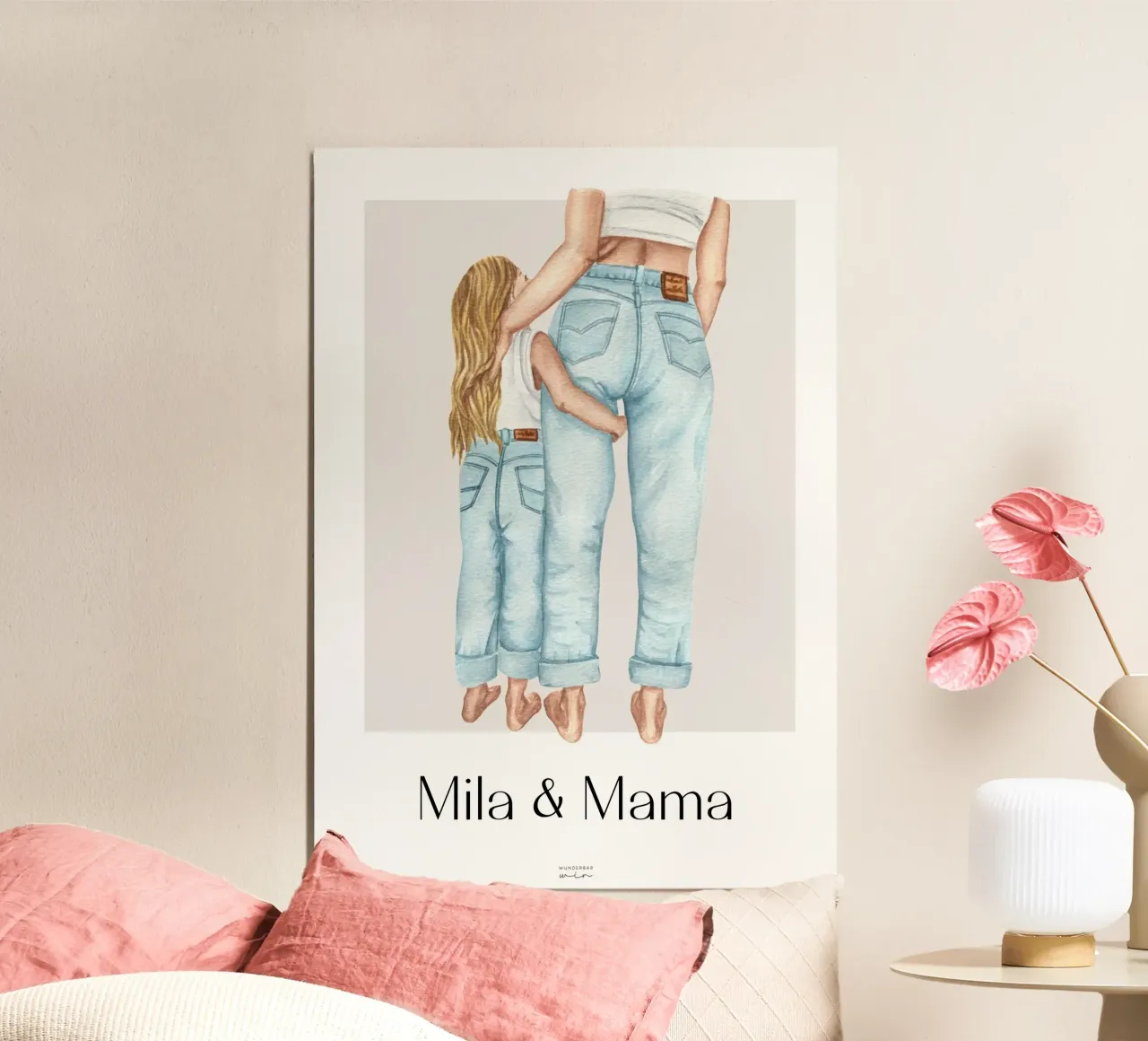 Poster Mama und Tochter - Geschenk Muttertag Poster Tochter poster with wooden frame by Wunderbarwir
