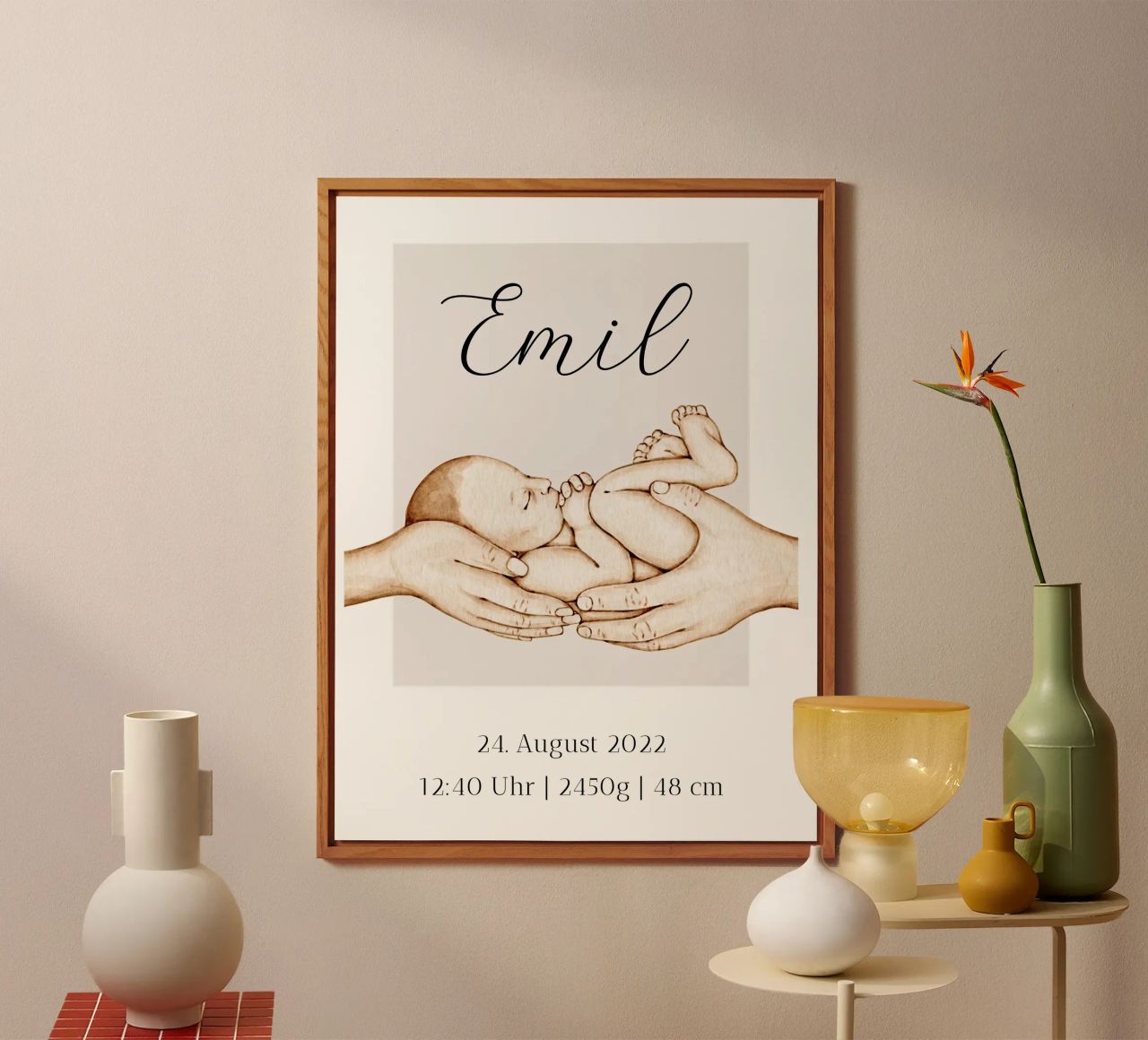 Geburtsposter line art Boho - Kinderzimmer Poster mit Geburt alu dibond de Wunderbarwir