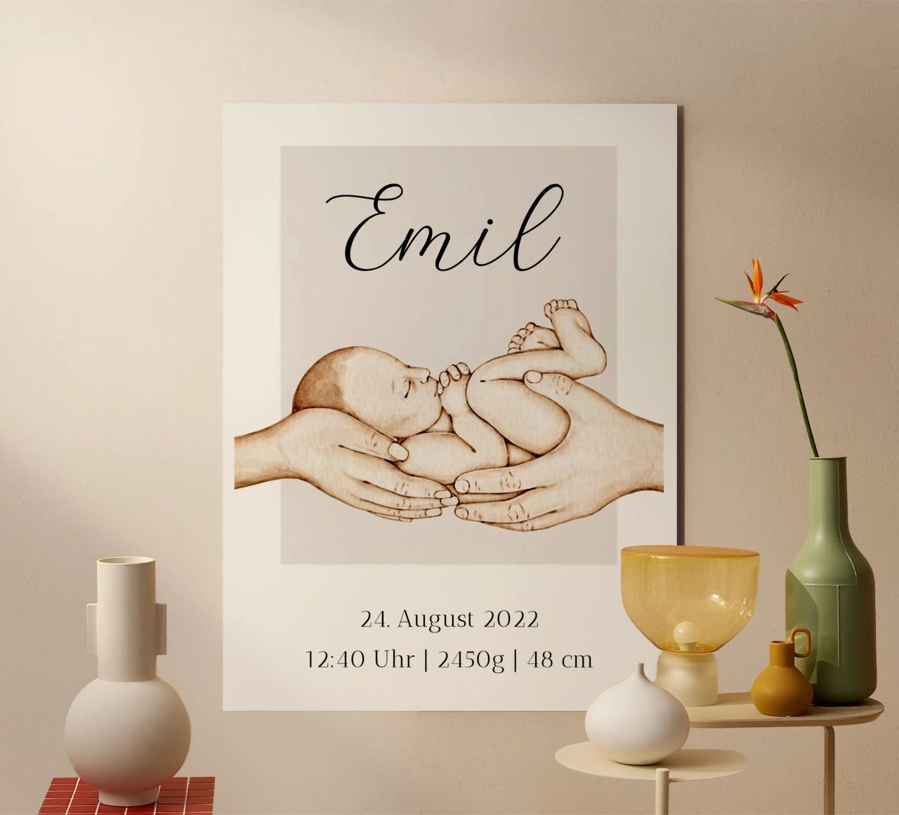 Geburtsposter line art Boho - Kinderzimmer Poster mit Geburt alu dibond de Wunderbarwir