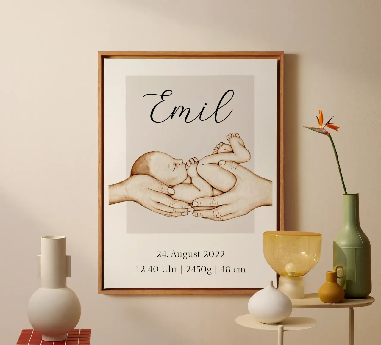 Geburtsposter line art Boho - Kinderzimmer Poster mit Geburt tela con Cornice a cassetta da Wunderbarwir