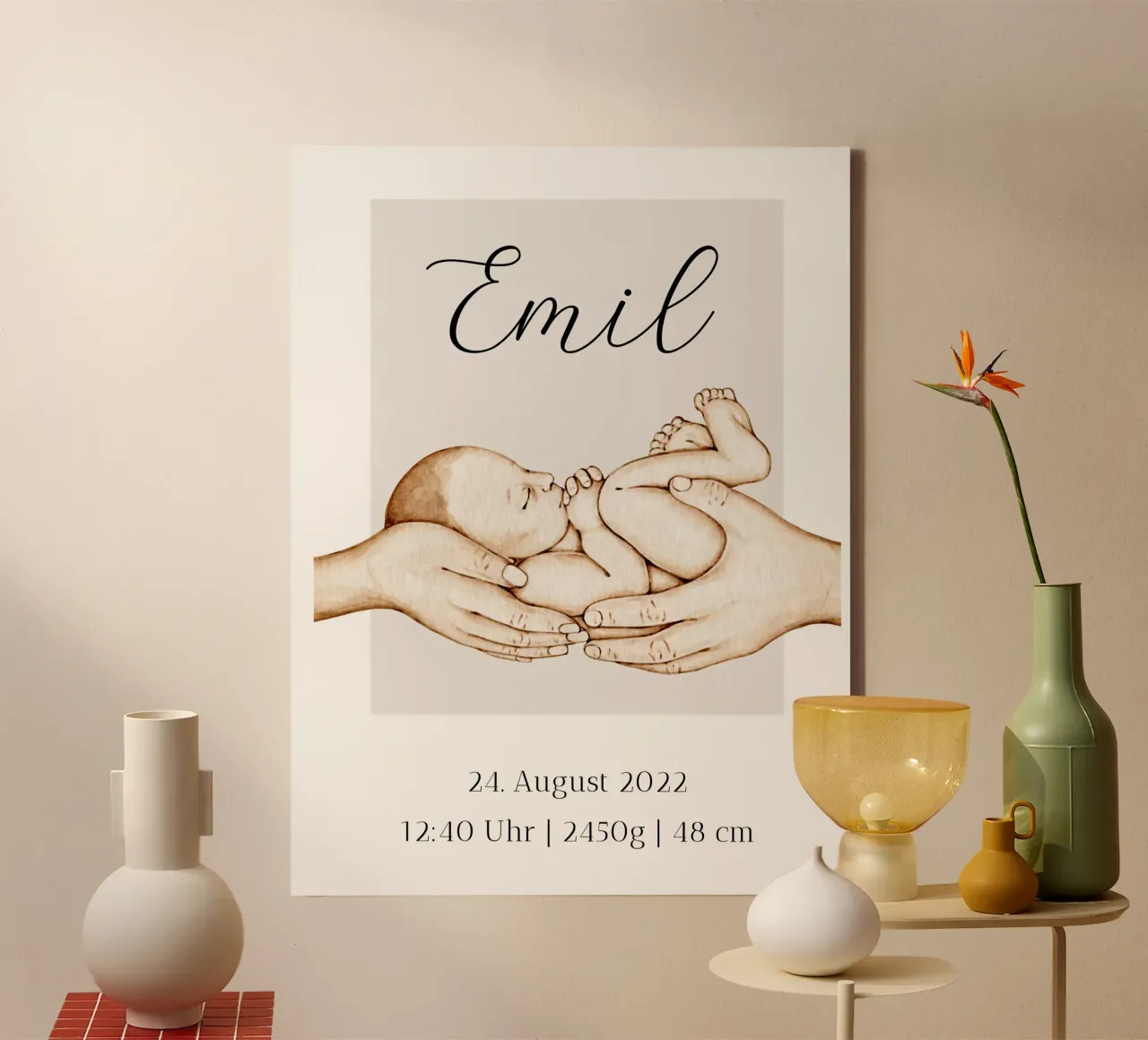 Geburtsposter line art Boho - Kinderzimmer Poster mit Geburt tela con Cornice a cassetta da Wunderbarwir