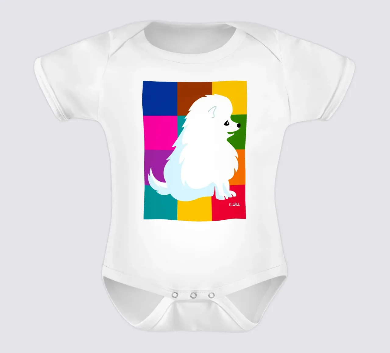Piccolo spitz bianco body neonato maniche corte da Pop dogs