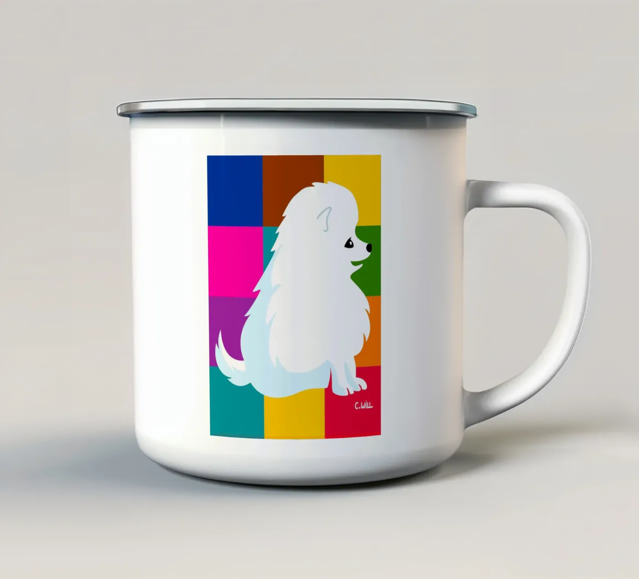 Piccolo spitz bianco tazza in smalto da Pop dogs