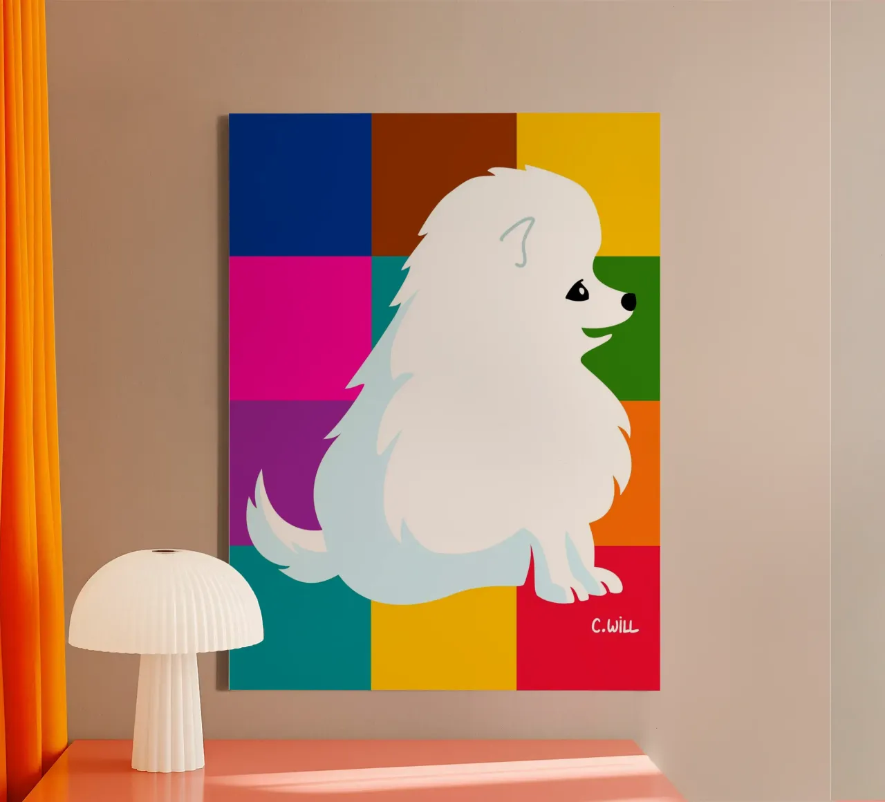 Petit spitz blanc toile de Pop dogs