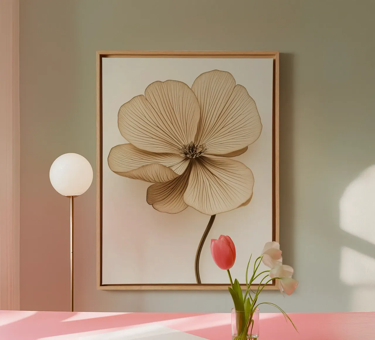 Bloem in bruine kleuren canvas met Baklijst van Imagine