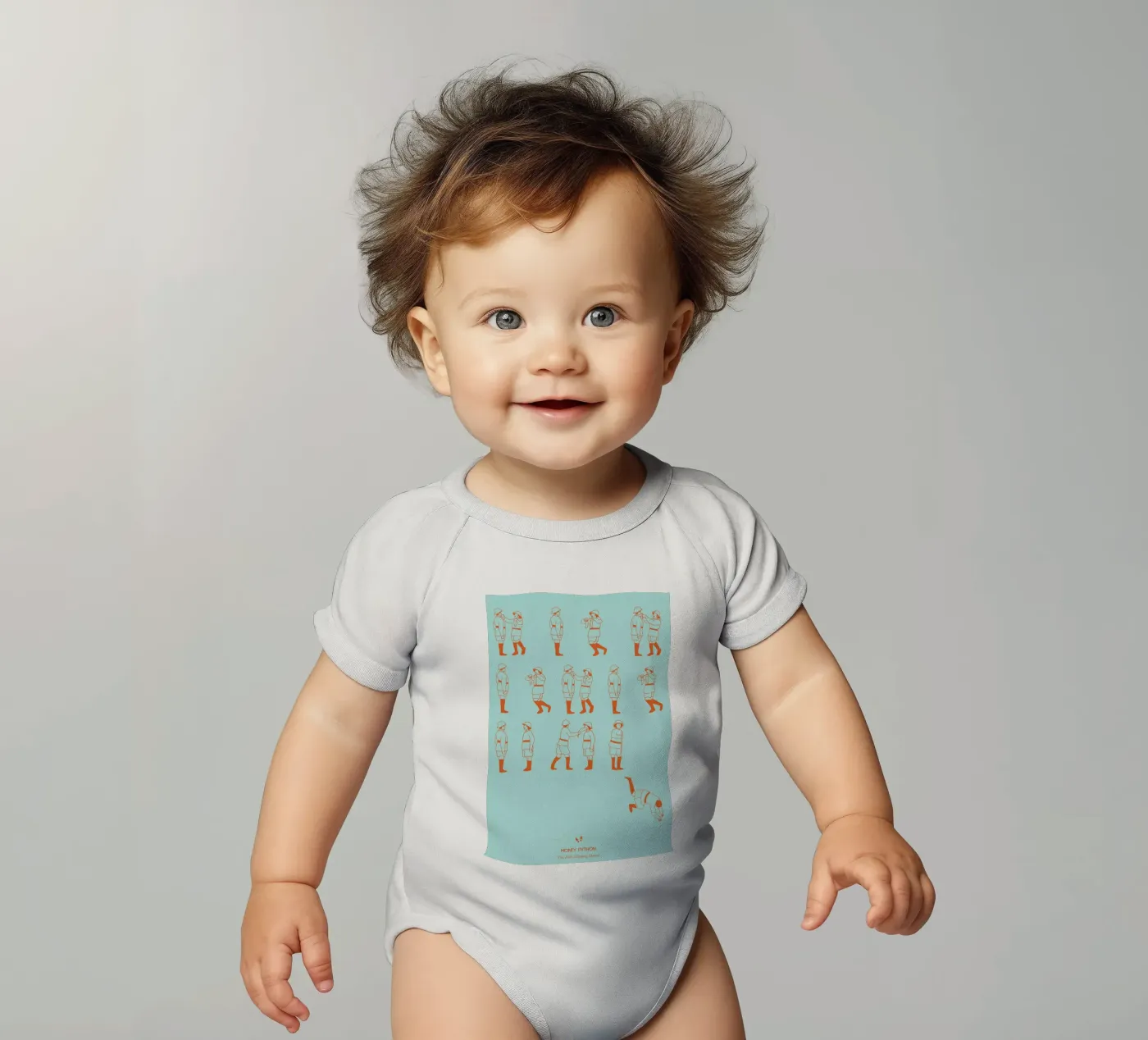 Monty Python - Fish Slap short-sleeve baby romper by Niege Borges