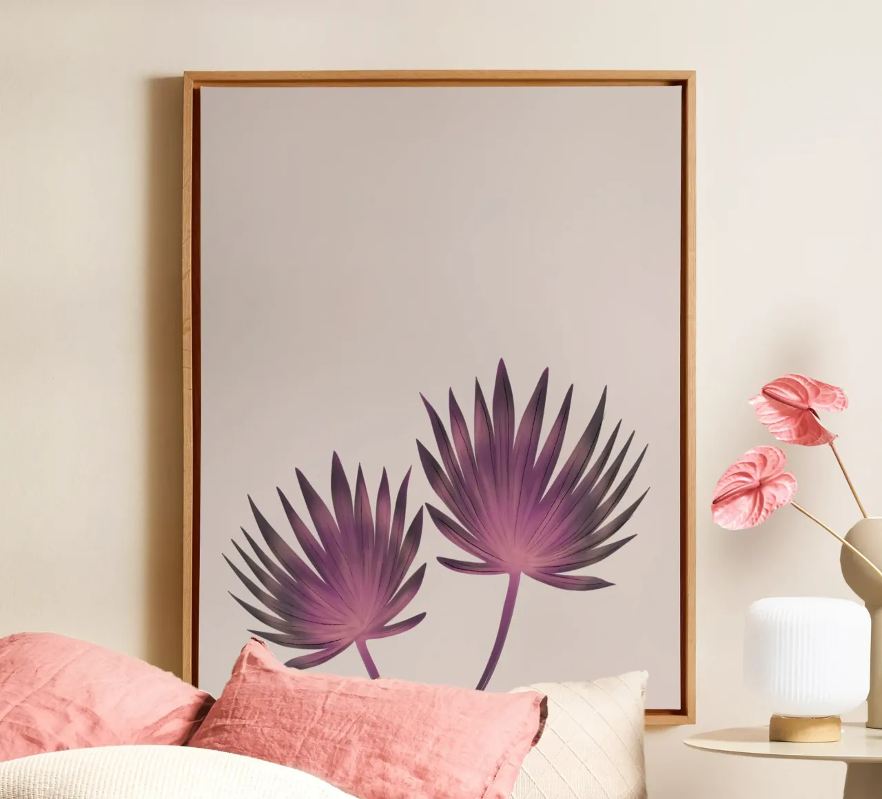 Pink Palms tela con Cornice a cassetta da anisillustration
