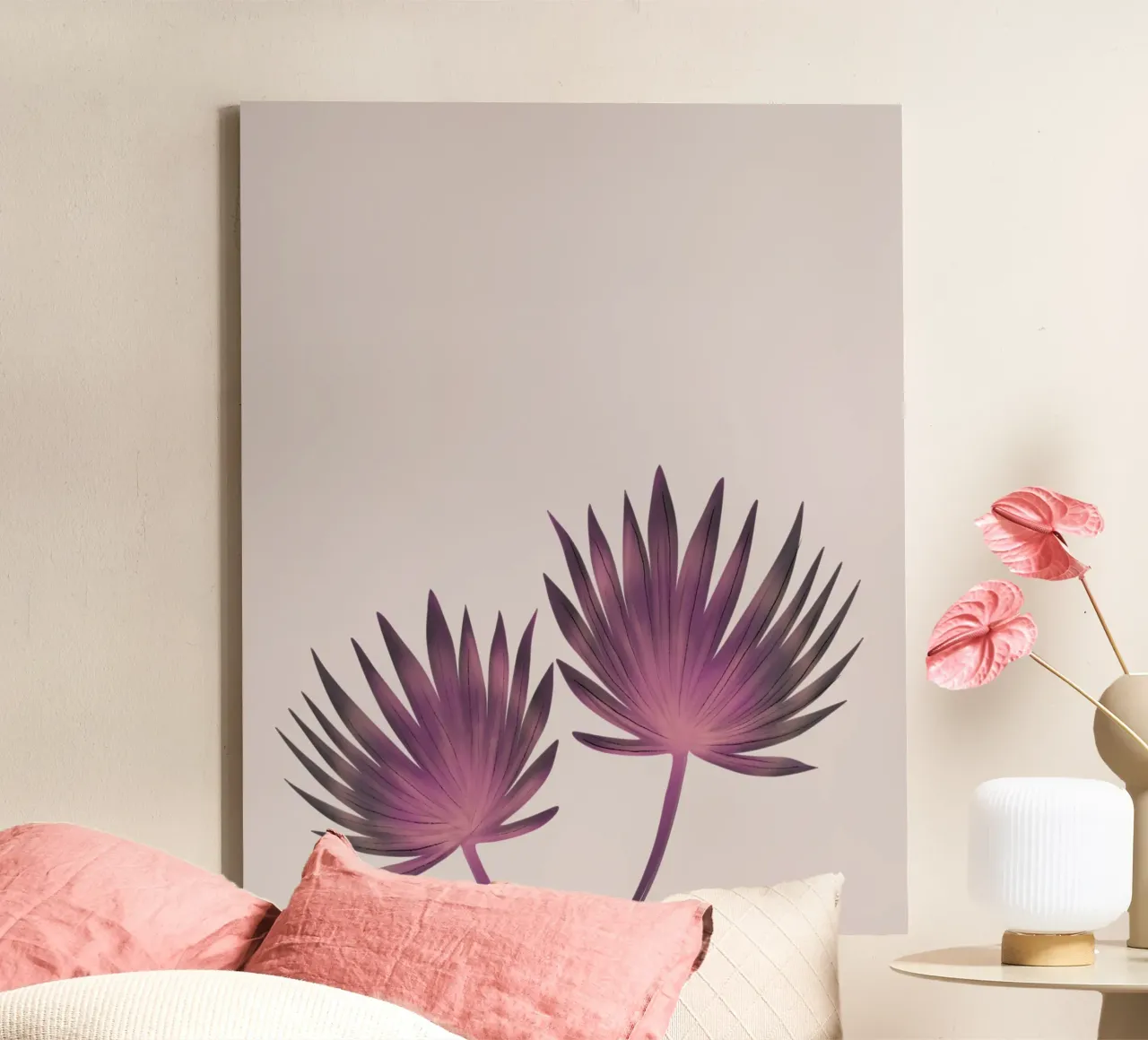 Pink Palms tela con Cornice a cassetta da anisillustration