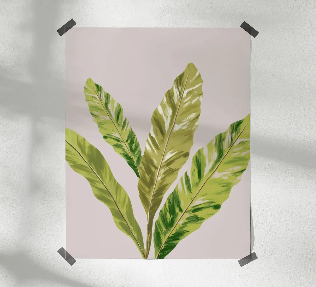Green Fern Leaves poster con telaio in legno da anisillustration