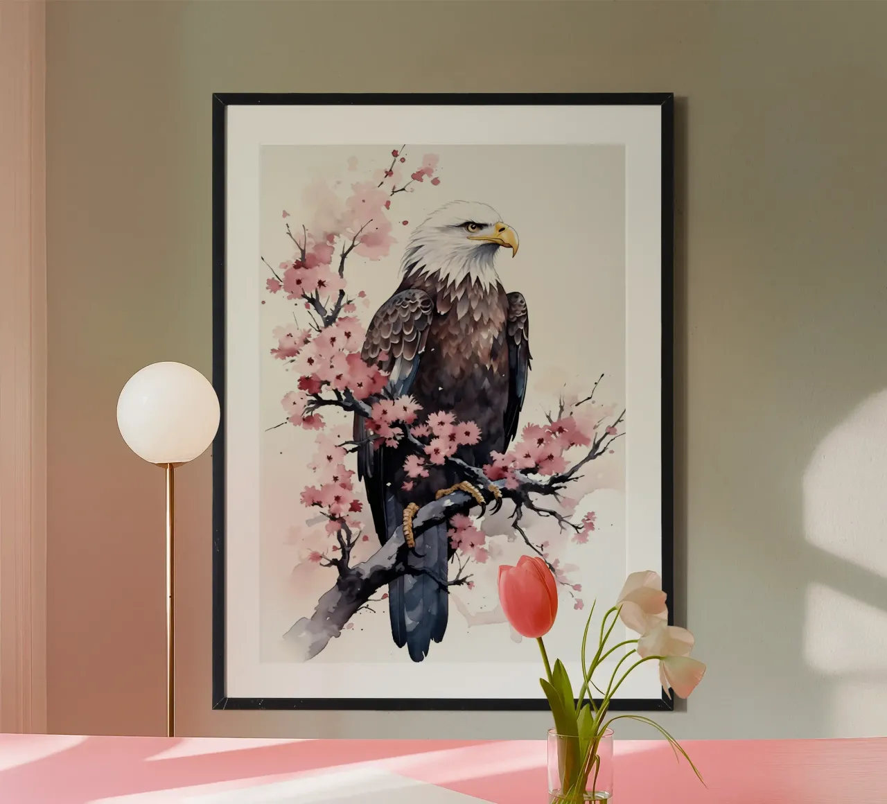 Bald Eagle Watercolor poster con telaio in plastica da FreeArtStudio