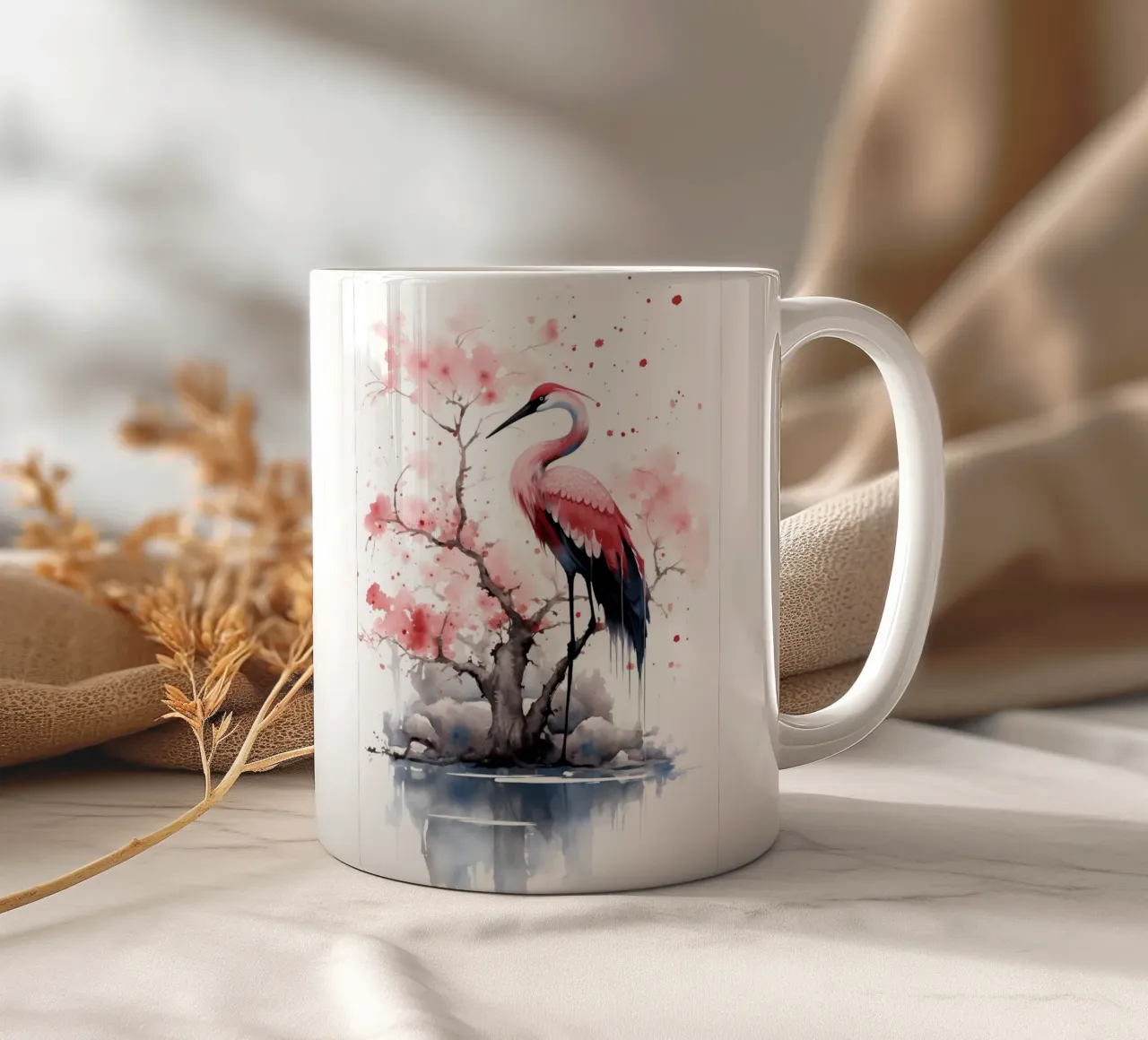 Crane ceramic mug by FreeArtStudio