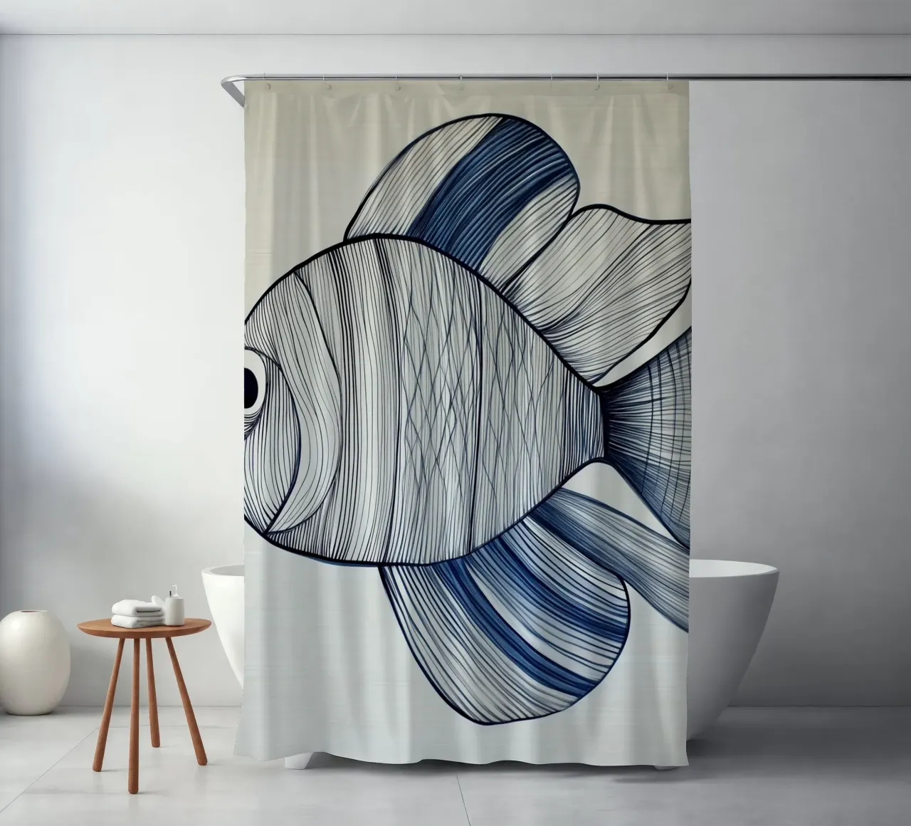 Abstrakter Fisch in blauen Farben Duschvorhang von Imagine