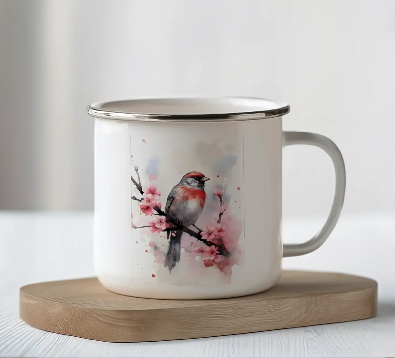 Sparrow Emaille Tasse von FreeArtStudio