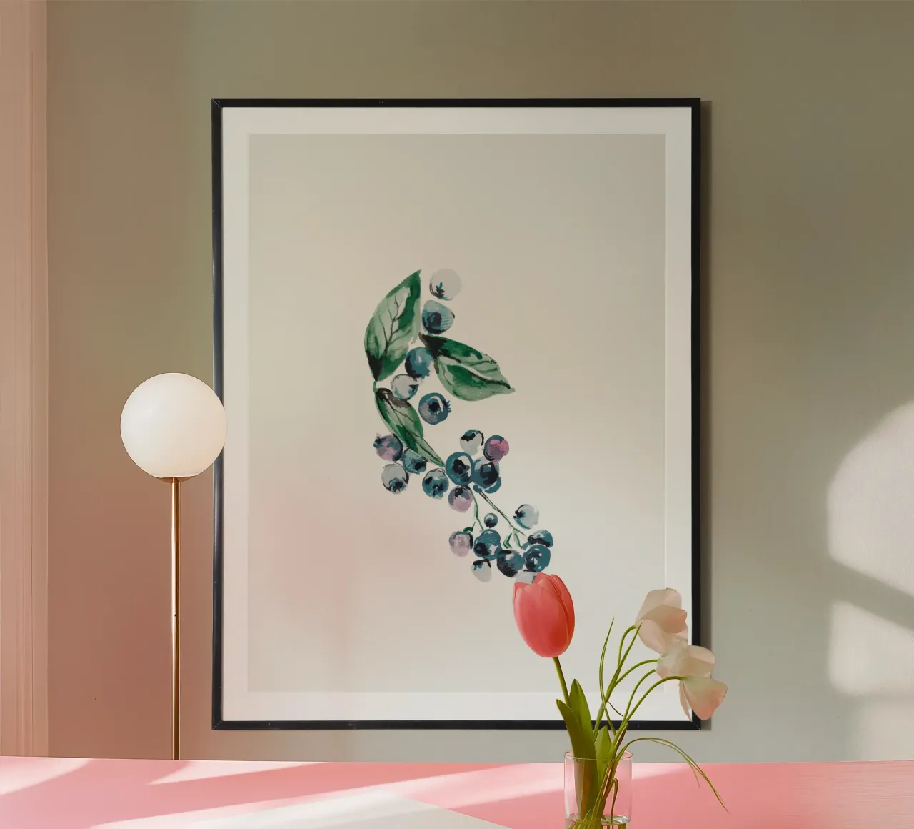 Watercolor Blueberries poster con telaio in plastica da anisillustration