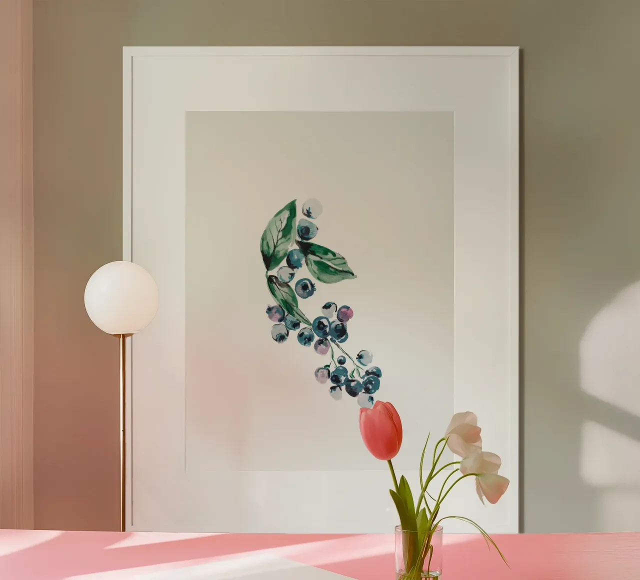 Watercolor Blueberries poster con telaio in plastica da anisillustration