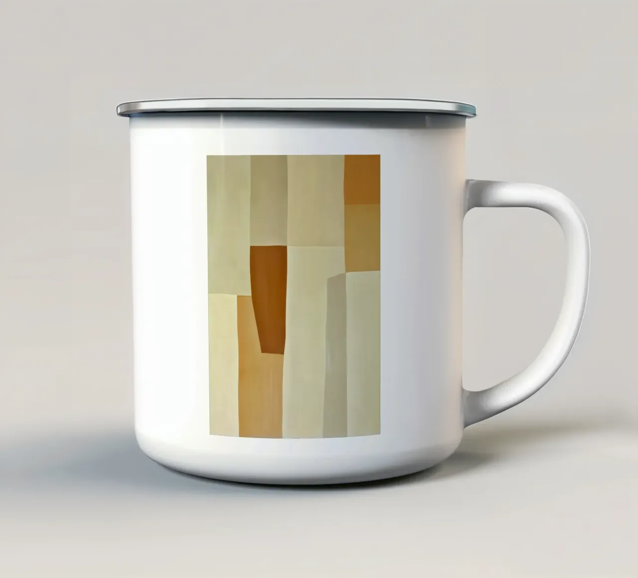 Abstracte vlakken in aarde tinten emaille mok van Imagine