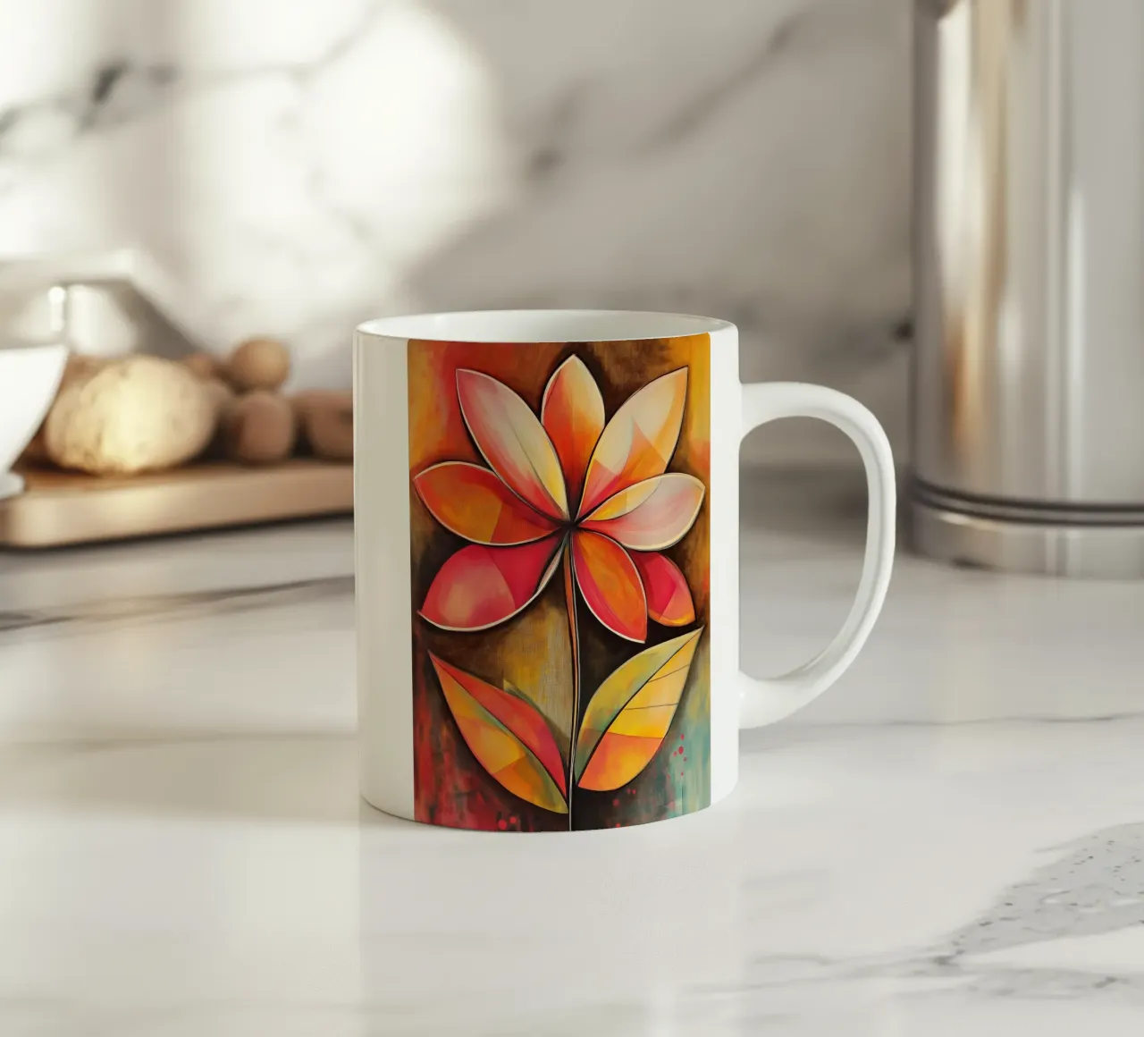 Abstracte bloem in rode tinten keramische mok van Imagine