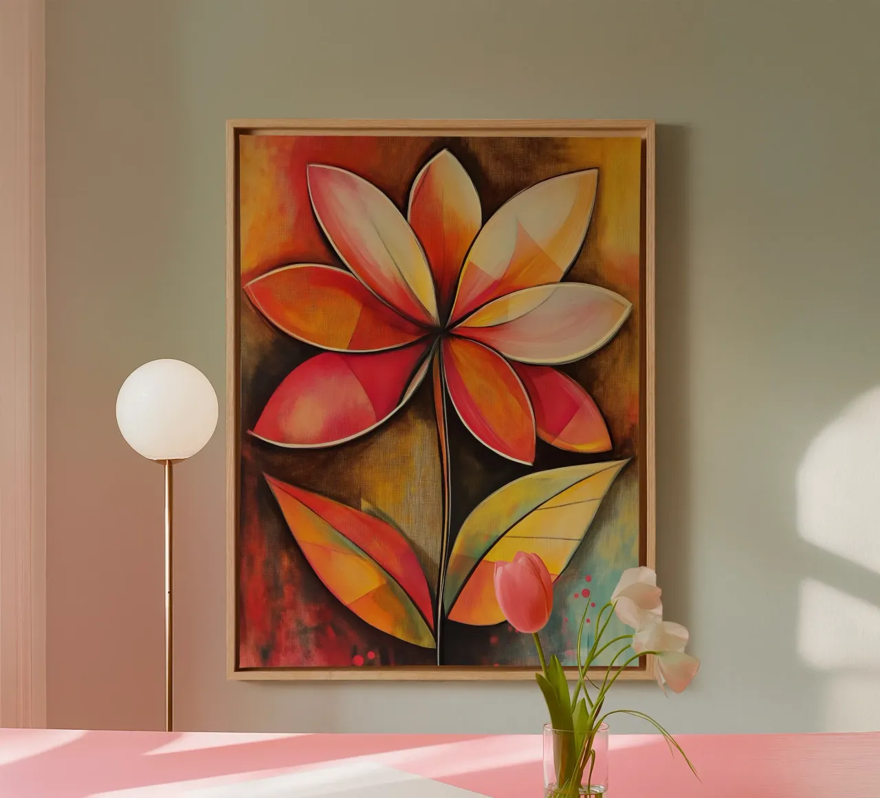 Abstract flower in shades of red canvas with Floater frame by Imagine