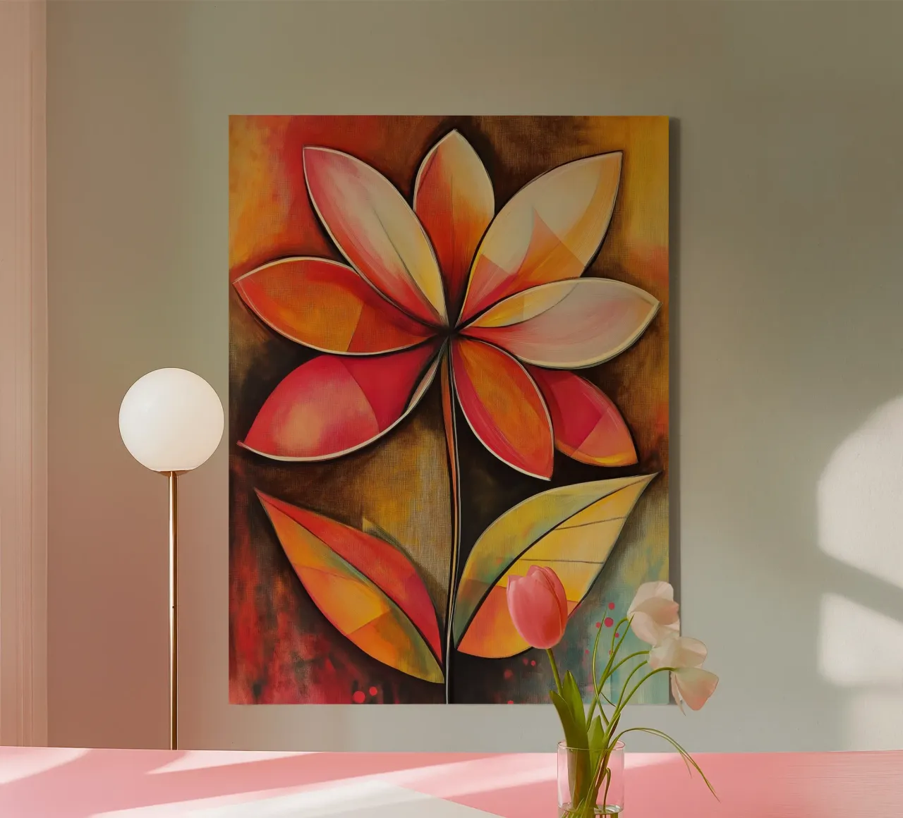 Abstract flower in shades of red canvas with Floater frame by Imagine