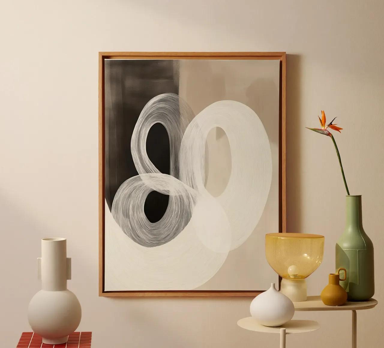 Abstract shapes in brown and cream canvas by Imagine