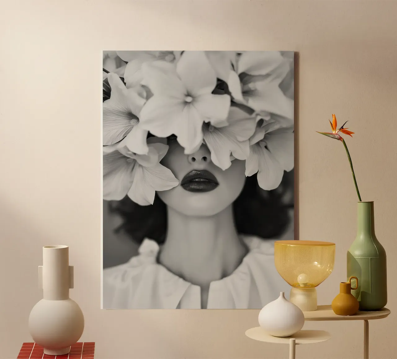 Donna con capelli a fiori tela con Cornice a cassetta da Imagine