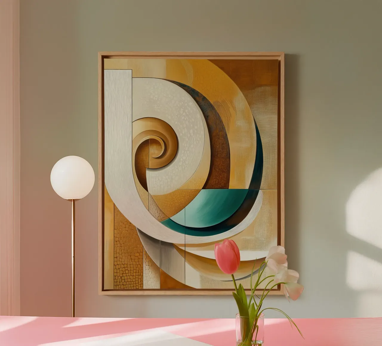 Abstrakte runde Form Leinwand mit Schattenfugenrahmen von Imagine