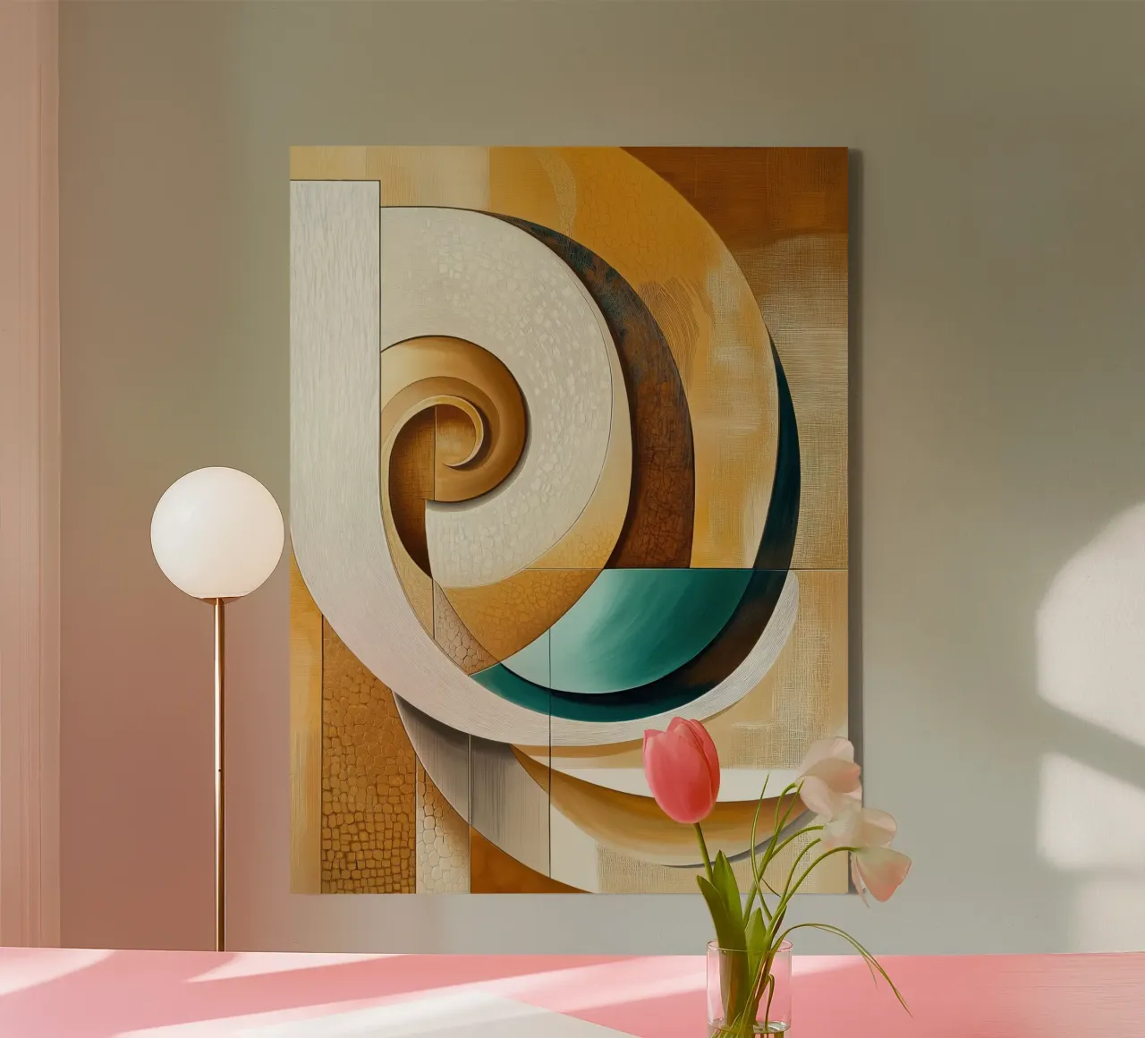 Abstrakte runde Form Leinwand mit Schattenfugenrahmen von Imagine