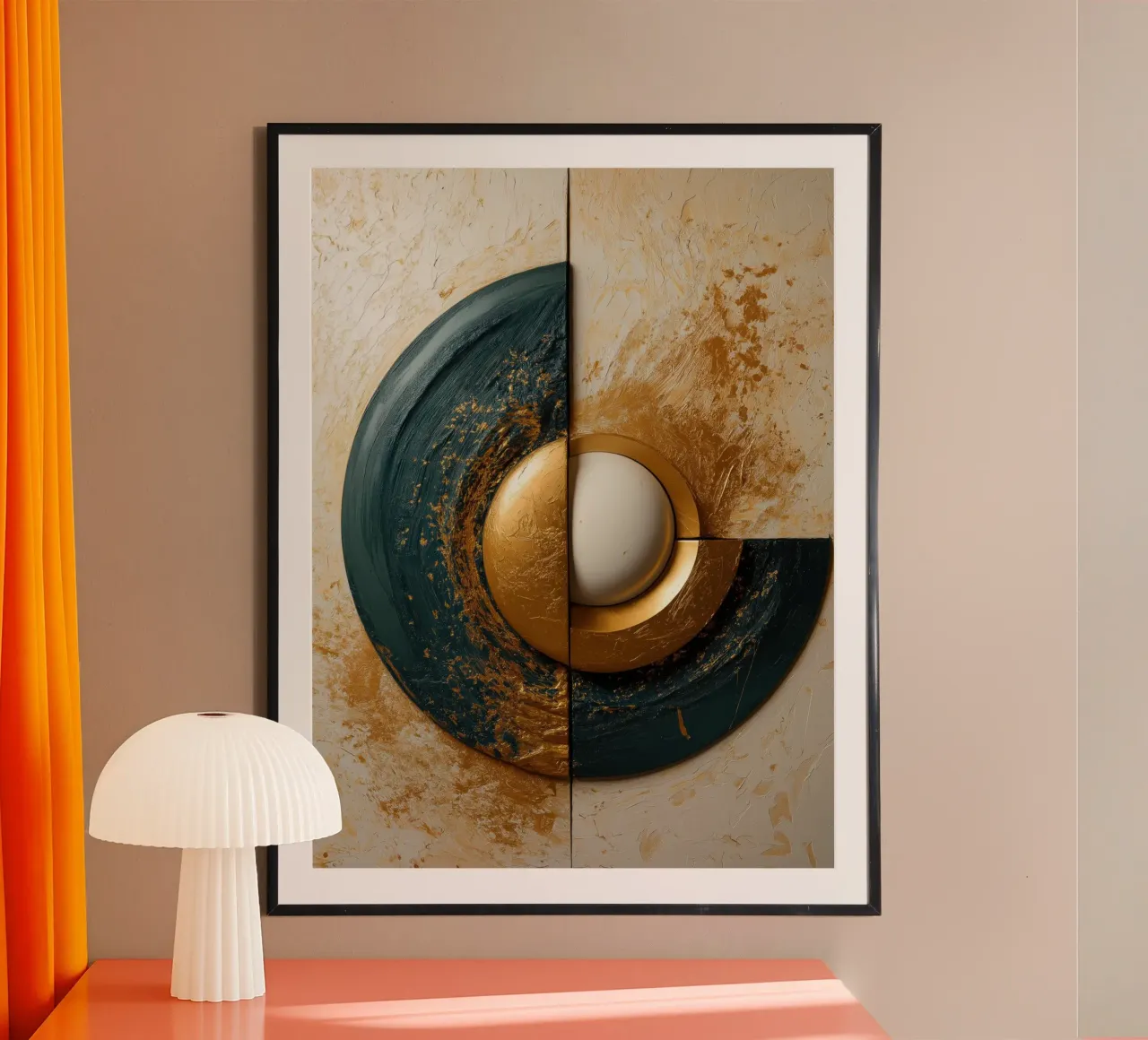 Abstract round shapes with gold hahnemühle by Imagine