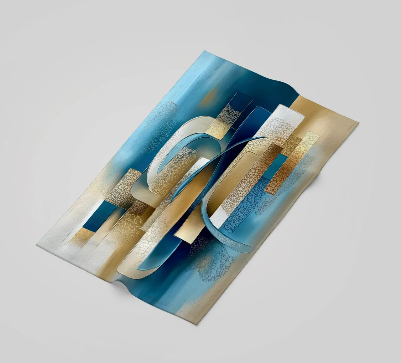 Abstracte vorm in blauw en goud strandhanddoek van Imagine