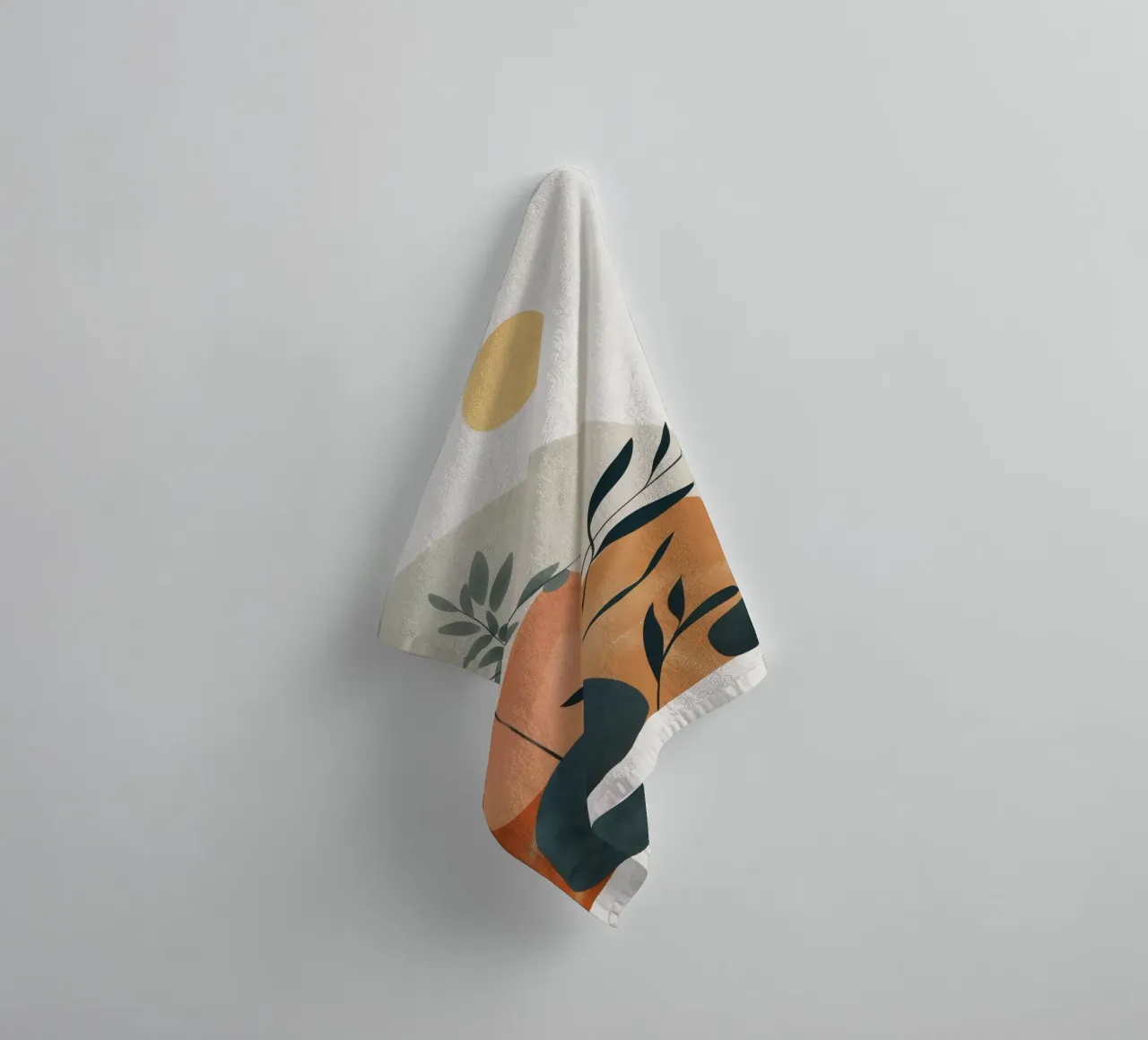Boho Moon Sun Plant Mountain Abstract Nature Yoga Coffee Art towel by Gentle Echoes Art