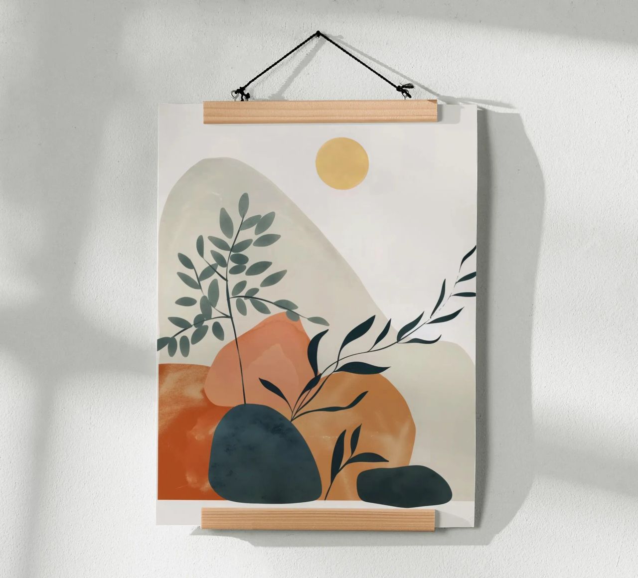 Boho Moon Sun Plant Mountain Abstract Nature Yoga Coffee Art poster de Gentle Echoes Art