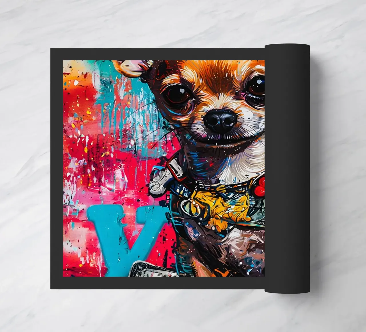 Pop art A hip hop chihuahua dog doormat by FreeArtStudio