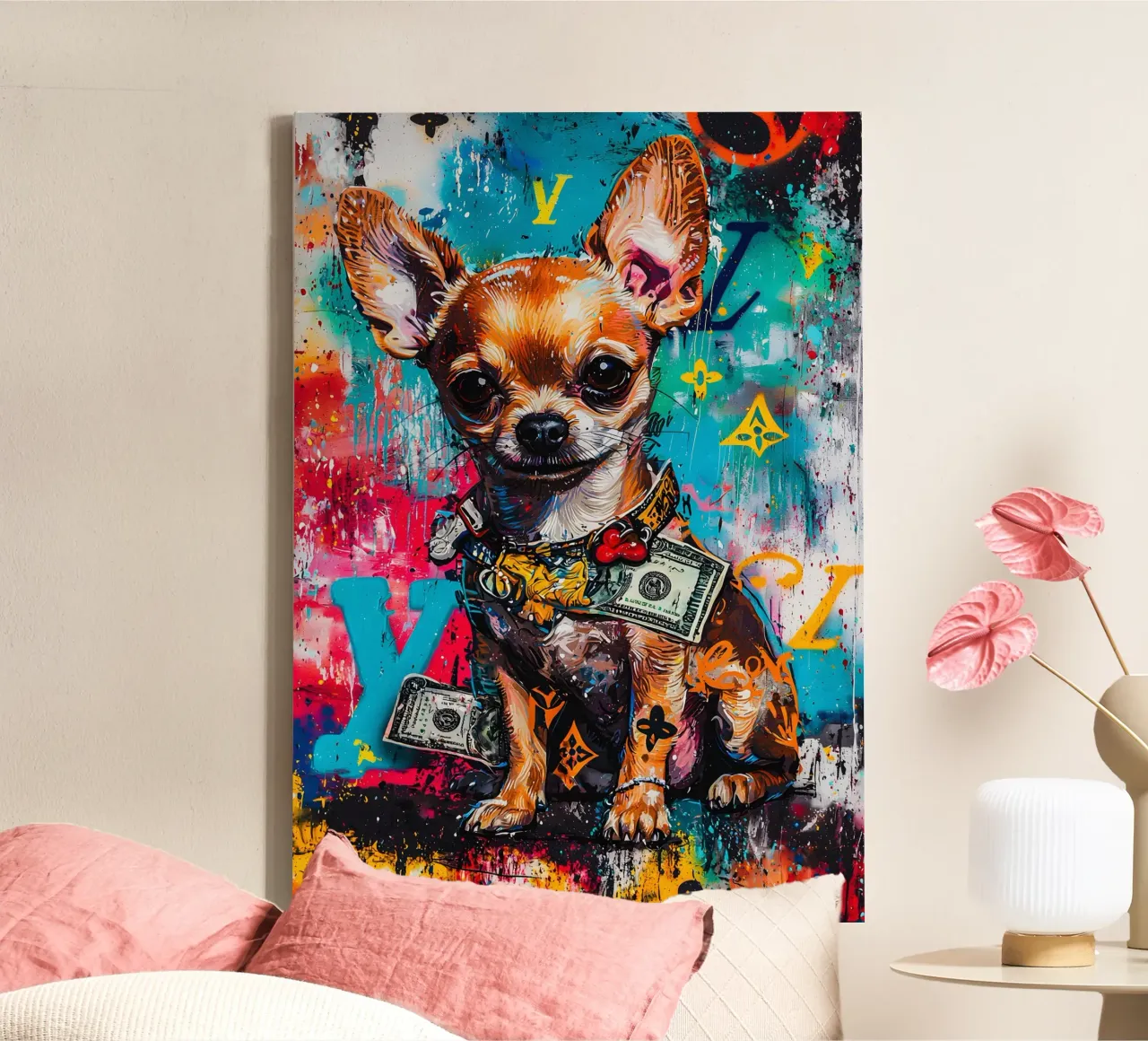 Pop art A hip hop chihuahua dog canvas by FreeArtStudio