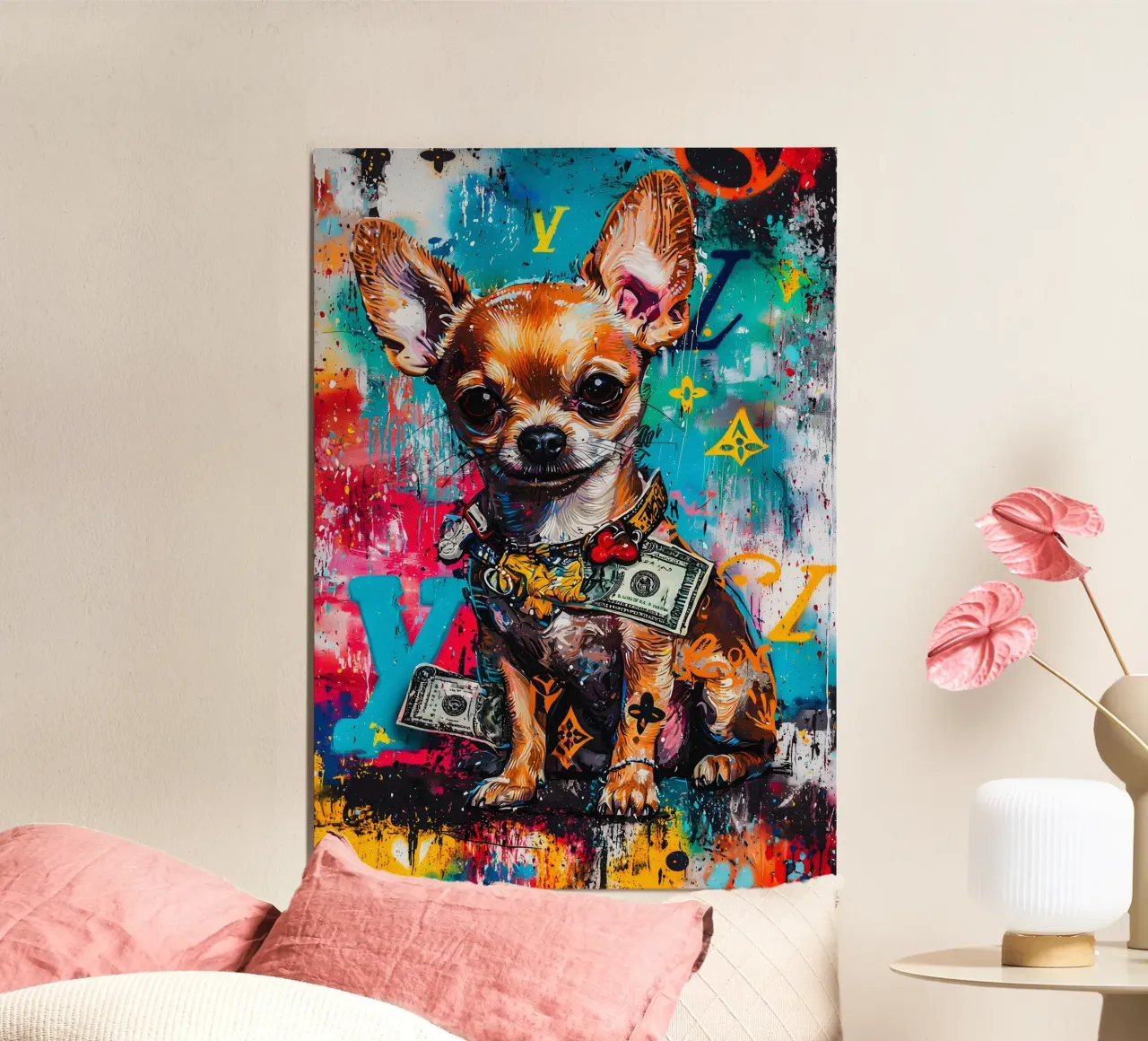 Pop art A hip hop chihuahua dog poster con telaio in legno da FreeArtStudio