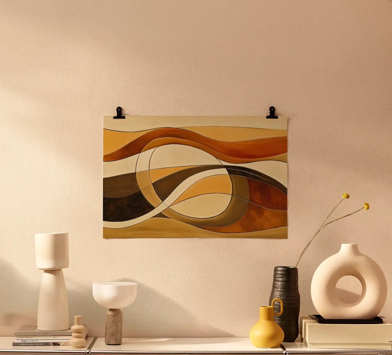Astratto nei toni del marrone poster con telaio in legno da Imagine