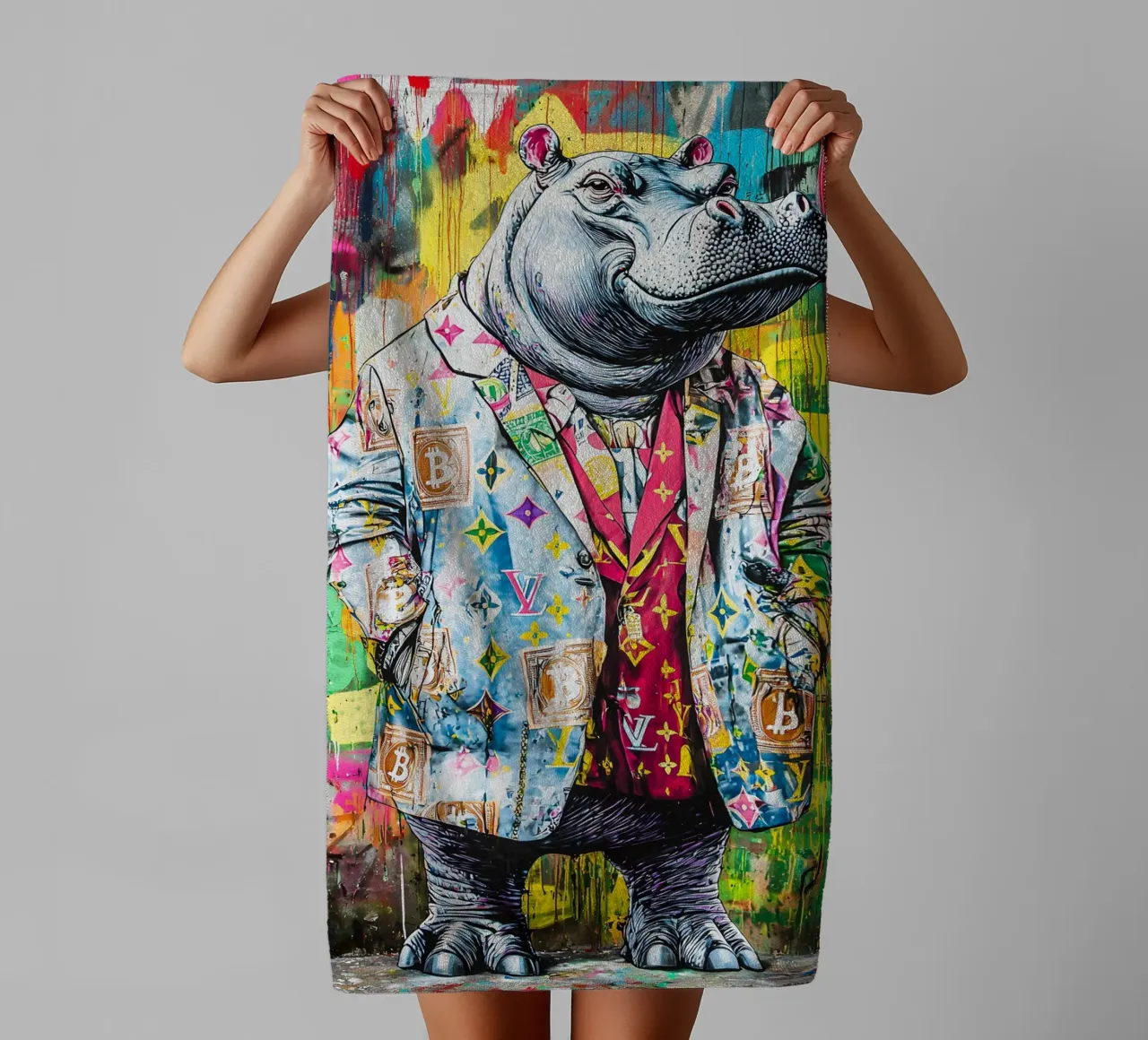 Pop art A hip hop hippo towel by FreeArtStudio